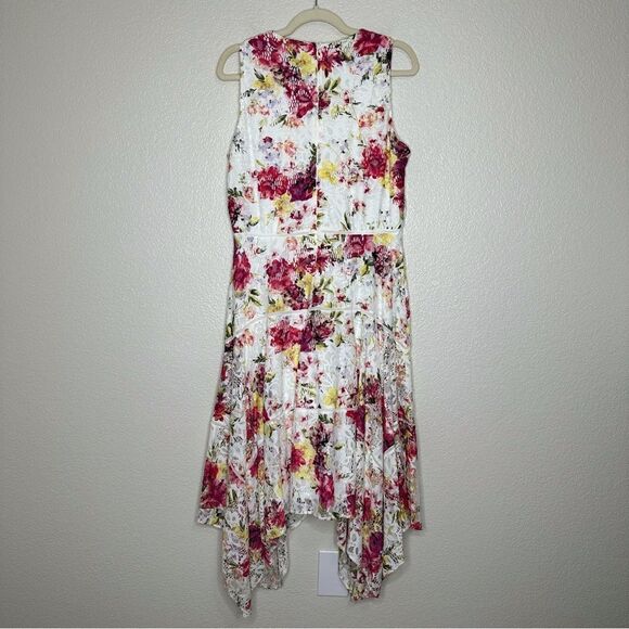 Taylor Floral-Print Lace Handkerchief-Hem Dress, Size 14 - Picture 7 of 13